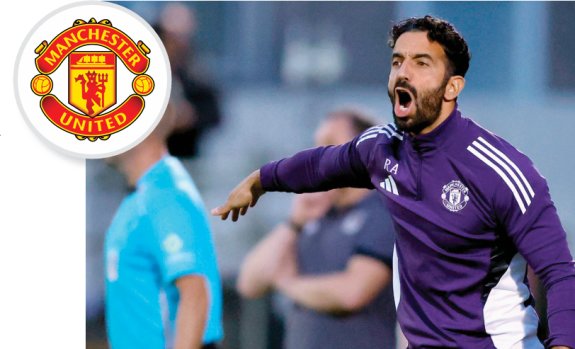 맨체스터 유나이티드 엠블럼(위)과 후벵 아모링 감독. 뉴시스 