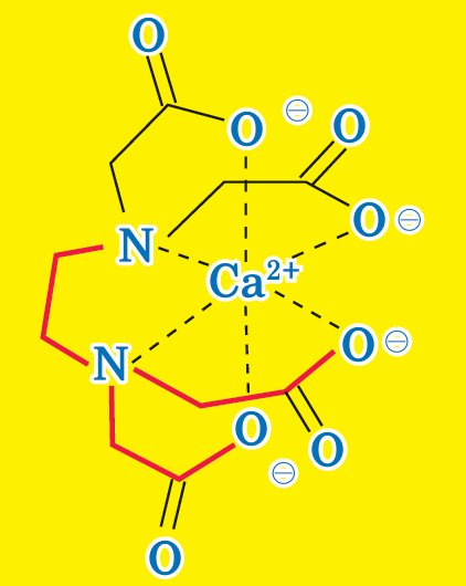 EDTA가 칼슘 이온을 붙잡고 있는 화학식.