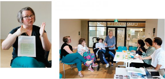 캐나다 장애 자녀 부모 모임 ‘플랜(PLAN)’의 메건 테일러리드 이사(왼쪽)와 플랜의 프로그램에 참여하고 있는 장애인 및 보호자들. 플랜은 RDSP를 최초로 제안한 단체다. 푸르메재단 제공 