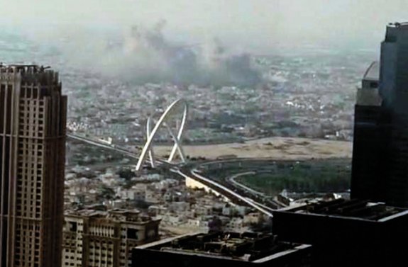 이스라엘군 공습으로 10월 9일 카타르 도하에서 연기가 피어오르고 있다. 뉴시스