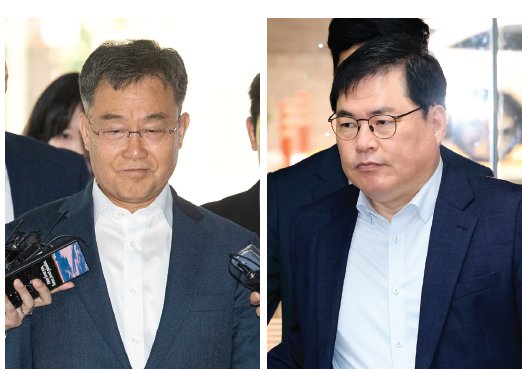 서울중앙지법은 10월 31일 화천대유자산관리 대주주 김만배 씨 등에게 최대 징역 8년과 추징금 총 473억3200만 원을 선고했다. 검찰에 출석하고 있는 김 씨(왼쪽)와 유동규 전 성남도시개발공사 사장 직무대리. 뉴시스