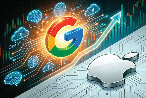 기자가 구글에 시가총액 2위 자리를 내준 애플을 표현해달라고 하자 제미나이가 만든 그림. 제미나이 생성 이미지 