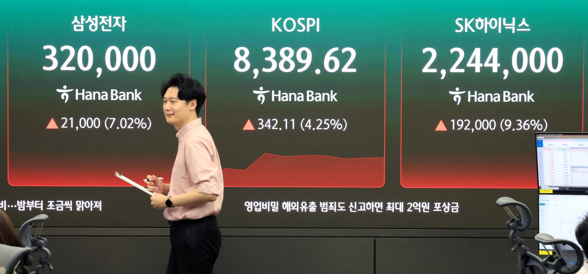 5월 27일 오전 서울 중구 하나은행 딜링룸 현황판에 장 초반 증시가 표시되고 있다. 뉴스1