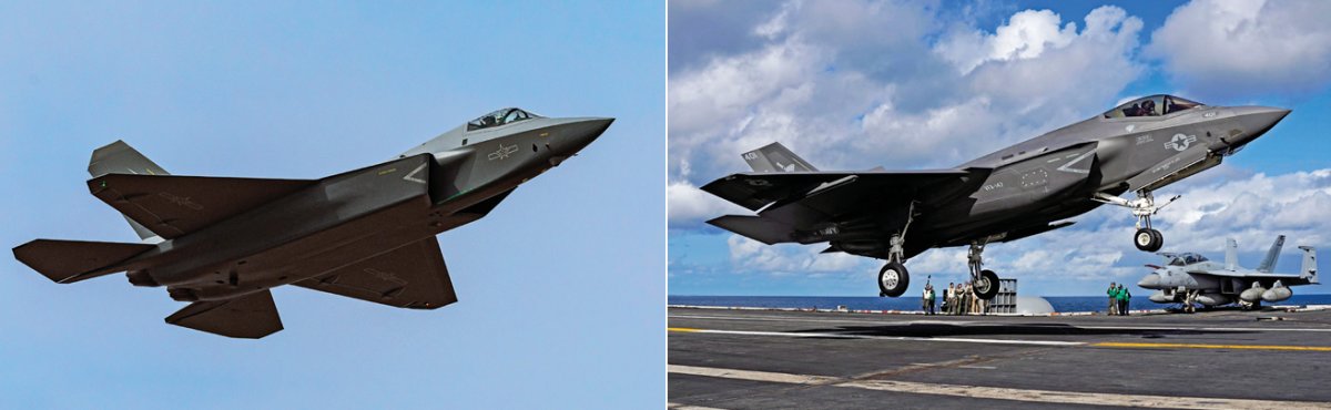 중국 J-35 전투기(왼쪽)와 미국 F-35 전투기. GETTYIMAGES