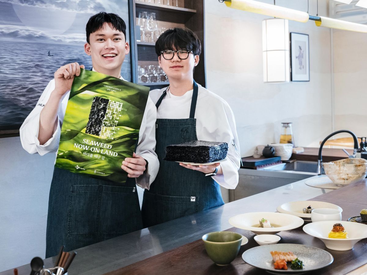 CJ제일제당은 4월 서울 강남구 퀴진케이 팝업 레스토랑에서 육상 양식 김 메뉴를 선보였다. CJ제일제당 제공