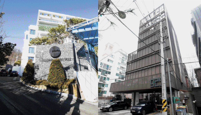 경기도 구리시 워커힐포도빌(왼쪽)과 현빈이 건축을 의뢰해 2017년 서울시 건축상 우수상을 수상한 서울 청담동 건물.