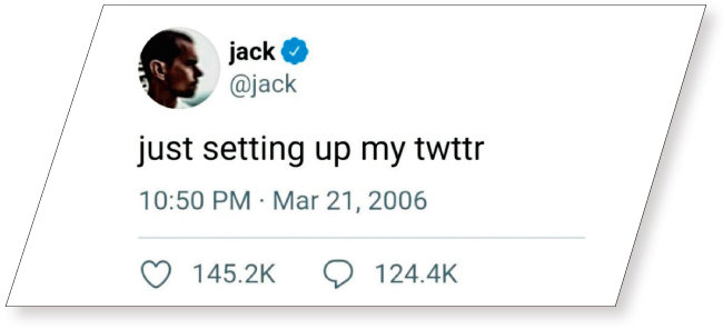 NFT로 거래된 트위터 창업자 잭 도시의 첫 트윗.
