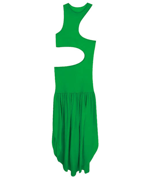 소매와 허리를 과감하게 드러낸 실크 컷아웃 맥시 드레스. 307만5000원 스텔라맥카트니.