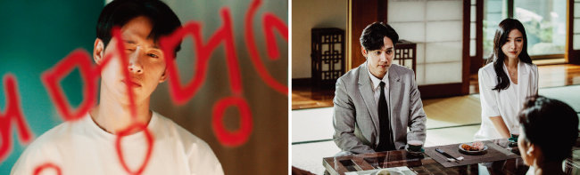 영화 ‘유포자들’의 한 장면. 극 중 박성훈은 사학재단 장녀 ‘임선애’와의 결혼을 앞둔 ‘도유빈’역을 맡았다.