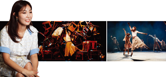 연출가 송현옥의 ‘페르소나가 된 오주원(왼쪽). 연극 ‘의자 고치는 여인’의 장면들.