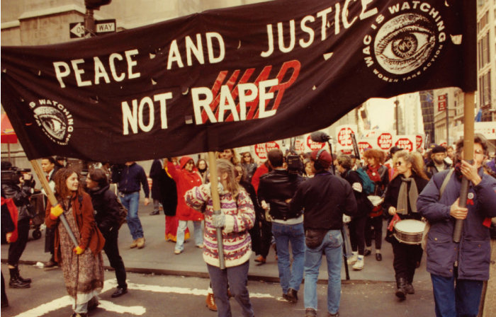 1990년대 초 제3세대 여성 운동이 시작되기 시작했다. 사진은 1993년 여성행동연합(WAC)의 시위.