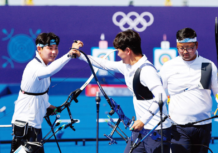  단체전 3연패를 달성한 2024 파리 올림픽 한국 양궁 남자대표팀. 