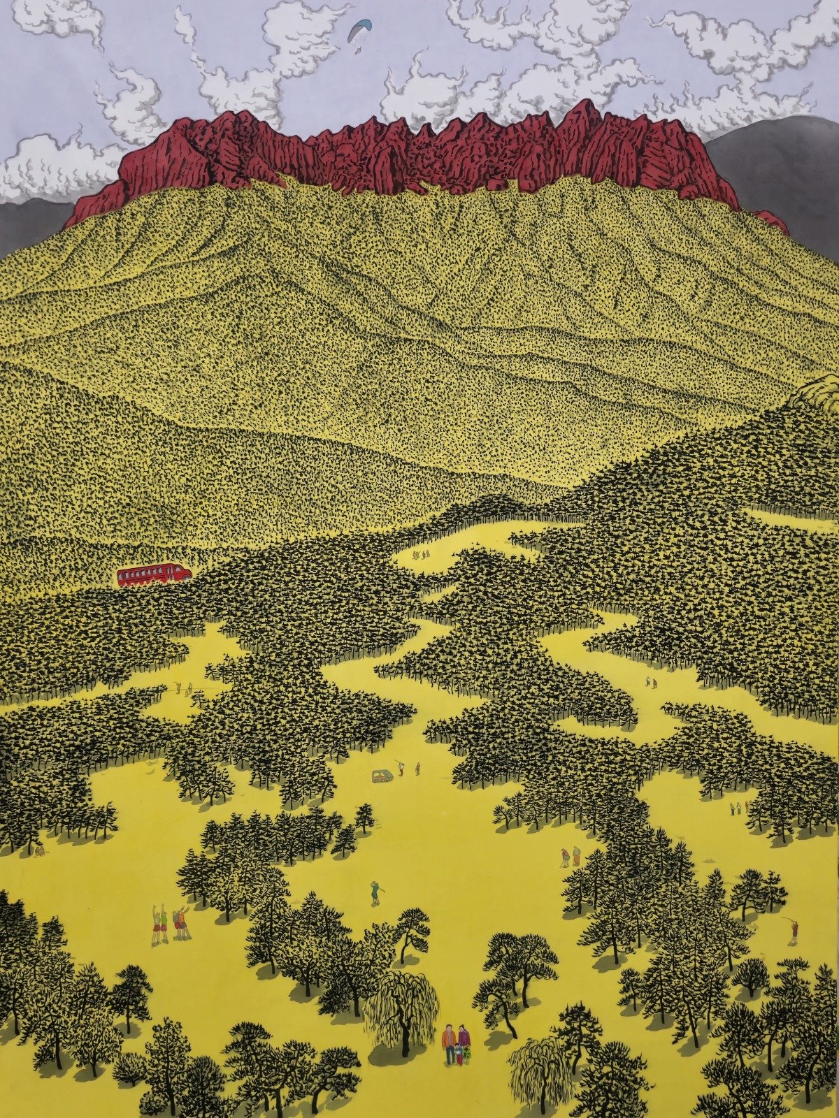추니박, 기억의 풍경-울산바위, 174cmx130cm 한지에 먹, 아크릴릭 2025