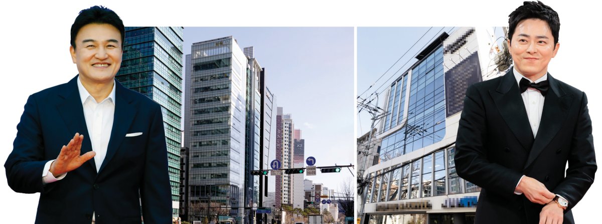 박중훈은 20년 넘게 보유한 강남 테헤란로 빌딩을 매물로 내놓았다(왼쪽). 대치동 건물을 사들여 신축 후 매각한 조정석.  
