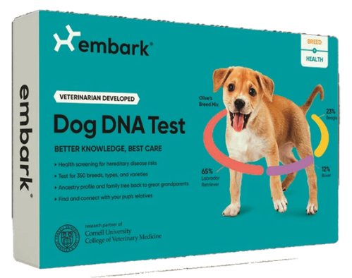 반려견의 견종, 조상, 건강에 대한 정보를 제공하는 ‘엠바크’의 반려견 전용 DNA 검사 키트.