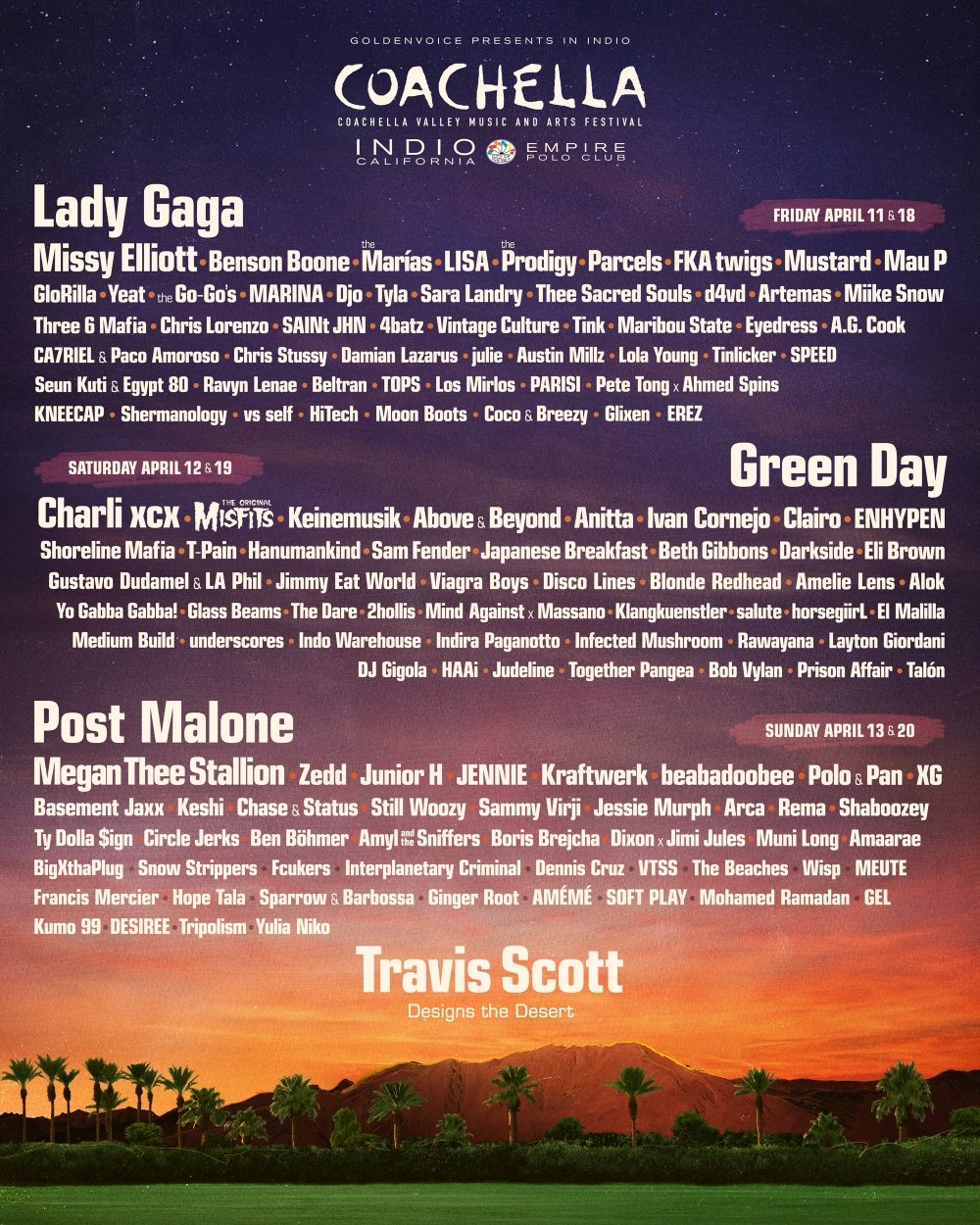 Official poster for the Coachella Valley Music and Arts Festival. Lisa, Enhypen, and Jennie were all named as key performers, with their names on the first line. Photo courtesy of Coachella official website