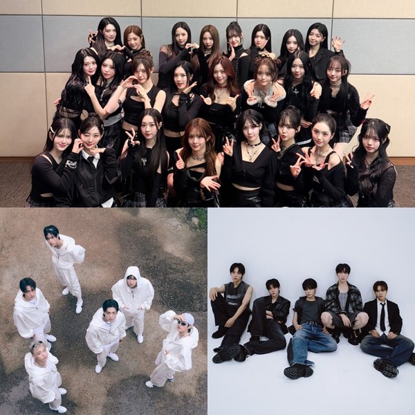 Groups Triple S, Pau, and 82 Major (clockwise from the top) are writing a reversal of the ‘K-pop underdog’ by first gaining attention overseas despite being rookies in their second year. Photo courtesy of Mode House, Grid Entertainment, and Great M Entertainment