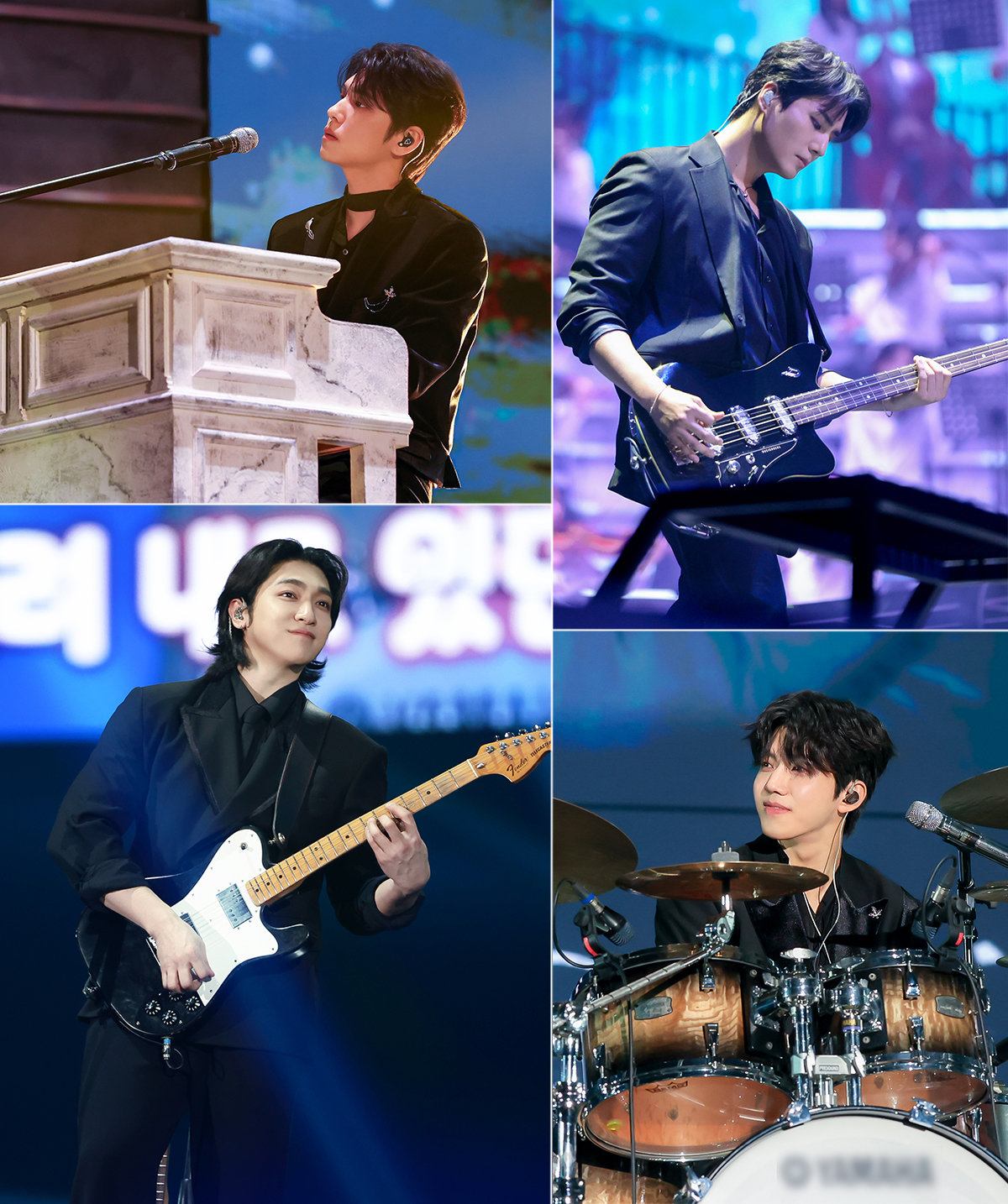 The heyday of the ‘K Band’ began with them. Day6 held a solo concert at Gocheok Sky Dome in Seoul on the 20th and 21st. Clockwise from the top left: Wonpil, Young K, Dowoon, Sungjin Photo courtesy of JYP Entertainment