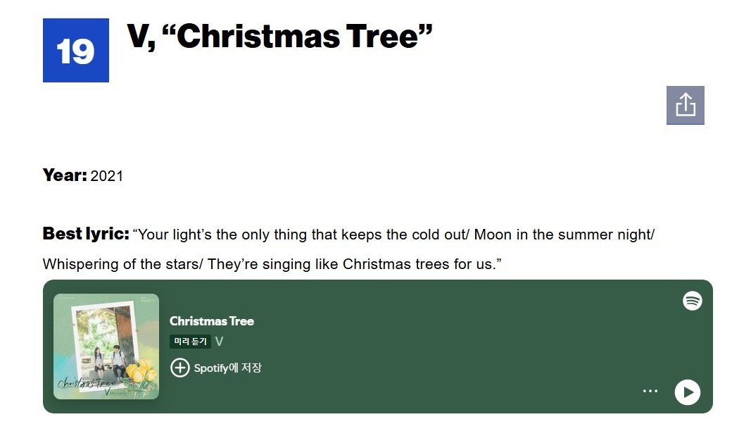 V‘s ‘Christmas Tree’ ranked 19th on the ‘25 Best Christmas Songs of the 21st Century’. Photo source | Billboard official website