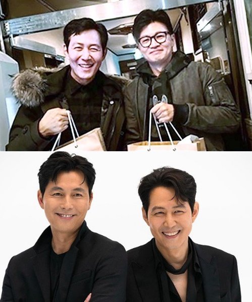 Lee Jung-jae and former People Power Party representative Han Dong-hoon (top), Jung Woo-sung and Lee Jung-jae (bottom), photo courtesy of online community/Lee Jung-jae SNS