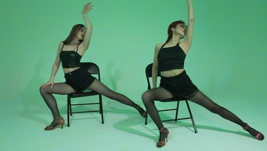 Mirroring dance scene between Ryu Ji-soo and Belarusian dancer Kiriana