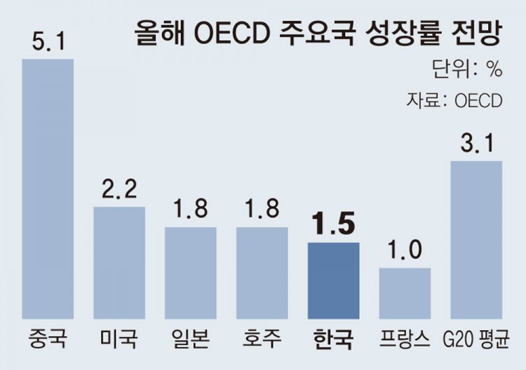 한국 경제성장률, 3년 연속 ‘OECD 평균’ 밑돌듯