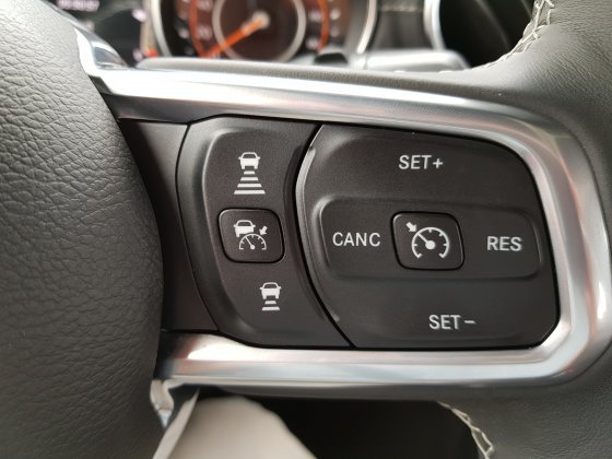 일반 크루즈 컨트롤 버튼과 어댑티브 크루즈 컨트롤 버튼이 함께 있는 조작부.