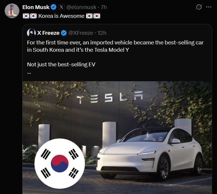 일론 머스크 테슬라 최고경영자(CEO) 소셜미디어 X 갈무리