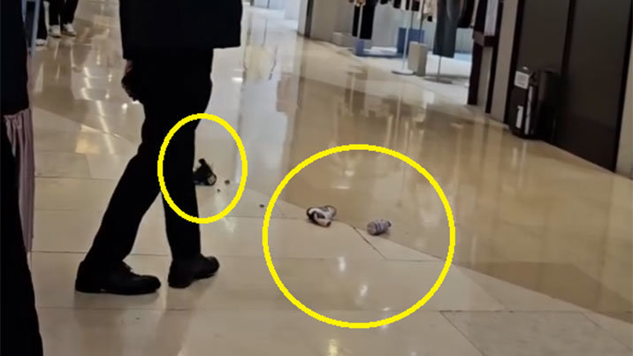 쇼핑몰 3층서 화분 투척 아찔…웃으며 달아난 범인 정체는?