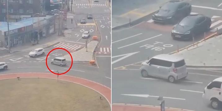 회전교차로서 꼼짝 않는 경차…“초보 아니라 주차였나?”