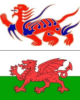 엠블럼 수상작(위)과 웨일즈 국기
