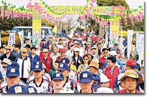 제3회 서귀포국제걷기대회 참가자들이 25일 서귀포 시내를 출발하고 있다.