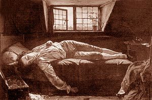 영국화가 헨리 월리스가 그린 '채터턴의 죽음'