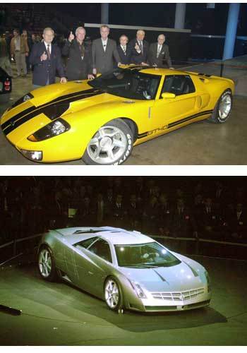 포드의 신모델 'GT40'(위) 와 GM의 '캐딜랙 시엥'(아래)