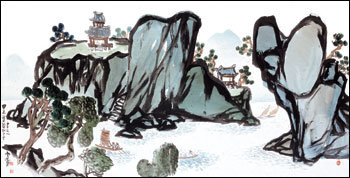 운보 김기창의 바보산수 '강호'.1984년작. 65X129cm. 개인소장.