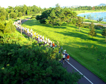 초보자들을 위한 마라톤동호회 일산호수마라톤 클럽 회원들이 경기도 일산 호수공원 코스를 달리고 있다.