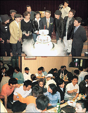 같은날 같은 시각에 열린 KBS2 '겨울연가'(위)와 '학교Ⅳ'의 쫑파티