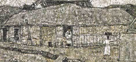 박수근의 유화 '초가집'