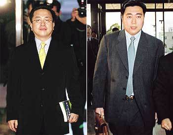 검찰에 출두할 당시의 최규선씨(왼쪽)와 진승현씨