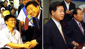 민주당 노무현 대통령후보(왼쪽)와 한화갑대표 - 연합