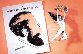 성적 욕망을 해부한 심리학자 프로이트를 소재로 한 아르헨티나 여성잡지 무제레스 & 콤파니아 광고. 게이도 여성처럼 해방돼 프로이트의 머릿속을 무용수처럼 뛰쳐나갈 날이 올까?