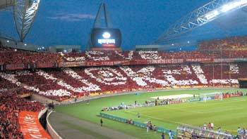 터키와의 2002월드컵 3,4위전에서 붉은 악마가 카드 섹션으로 만든 ‘CU@K리그’ 캠페인. 동아일보 자료사진