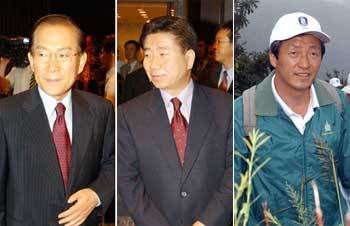 한나라당 이회창 대통령후보(왼쪽)와 민주당 노무현 대통령후보(가운데), 무소속 정몽준 의원 - 사진공동취재단·구례연합