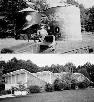 1983년 대전환기 이후 팜 공동체에 들어선 버섯공장(위)과 태양열 학교 건물 - 팜(테네시주)=홍은택기자