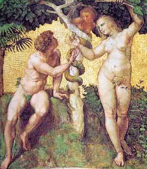 라파엘로가 그린 프레스코화 ‘아담과 이브’. 사진제공 이마고