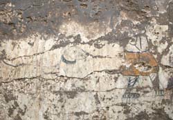 북한 황해북도 연탄군 송죽리 고구려 고분에서 발견된 벽화중 흰개가 그려진 부분.