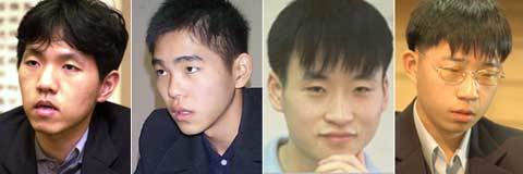 이창호 9단, 이세돌 3단, 조한승 5단, 원성진 4단(왼쪽부터)