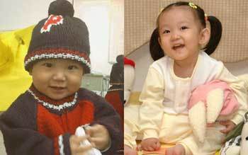 생후 12개월인 정지혁군(왼쪽)은 엄마 사업의 일등 공신./ ‘아마추어’ 아기 옷 모델인 두 살배기 박지윤양