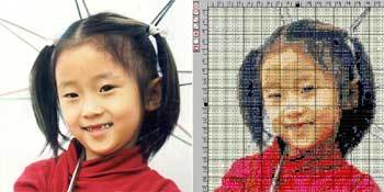 지윤이 사진(왼쪽)과 십자수 도안./사진제공 스티치가든