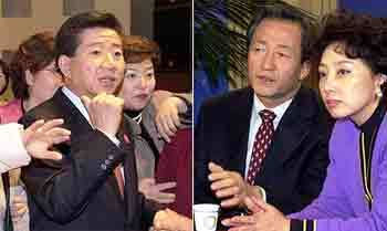 21일 민주당 노무현 대통령후보는 여성연합 초청 토론회에(왼쪽), 국민통합21 정몽준 대통령후보는 MBC정강정책 토론회에 참석해 '단일화 경쟁'을 벌였다. - 서영수기자, 안철민기자